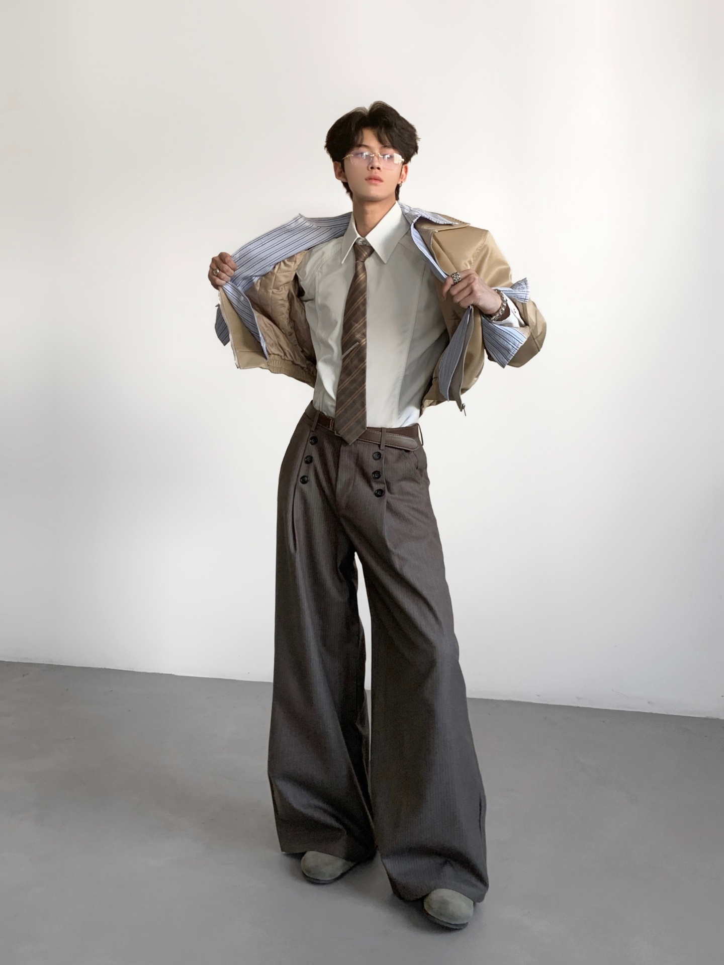 Tailored Trouser Wide - Calças de Terno Listradas Casuais Masculinas