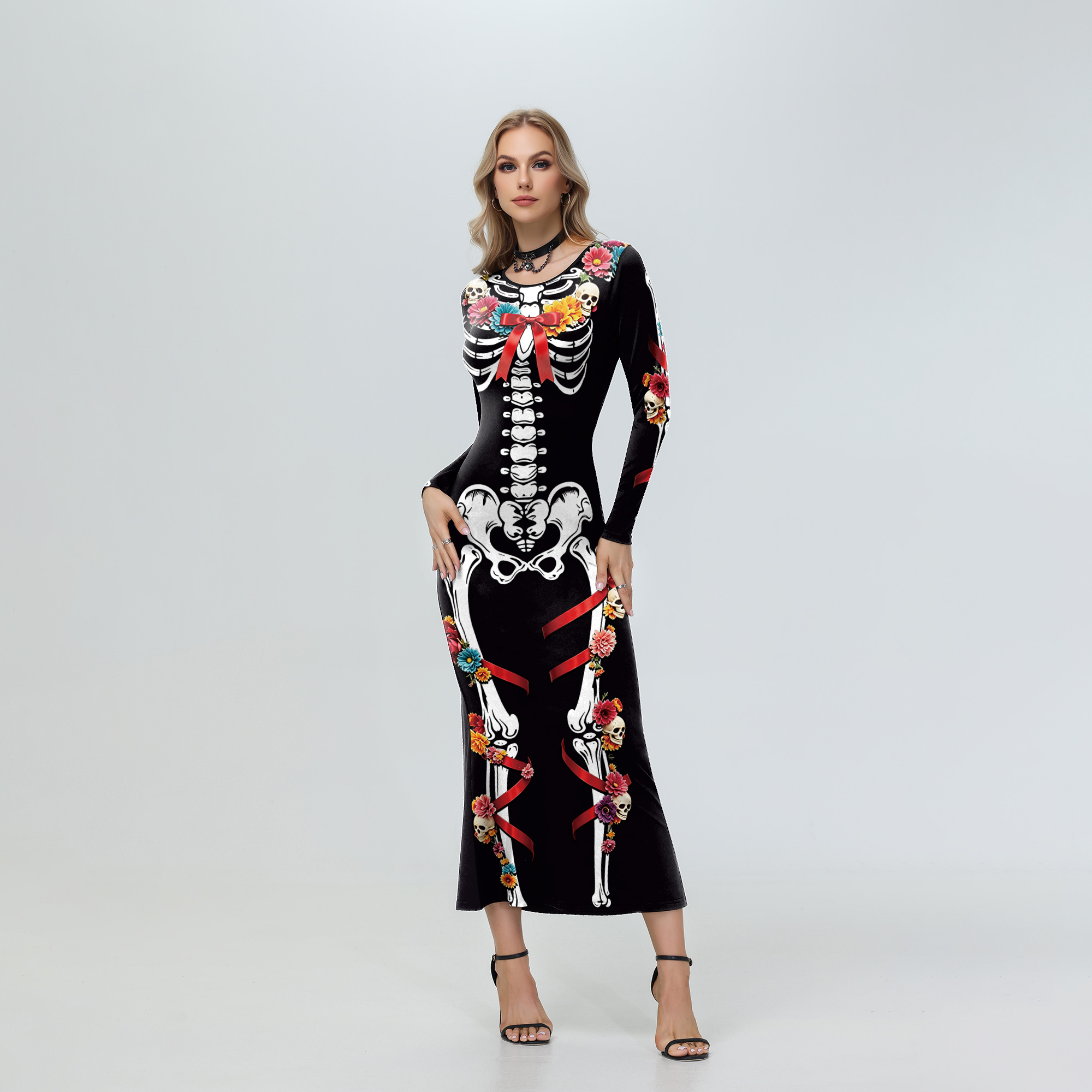 Women'S Red Formal Wear - Vestido Midi Floral de Esqueleto com