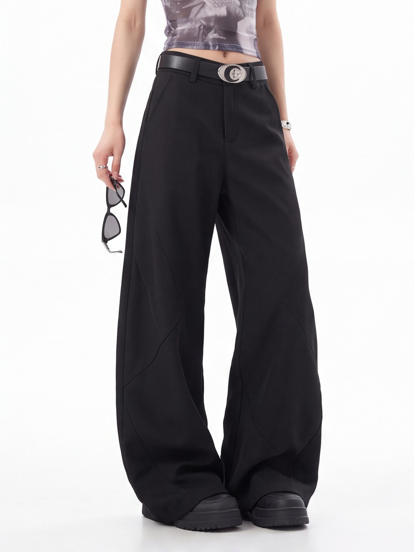Tailored Trouser Wide - Calças Pretas de Cintura Alta para