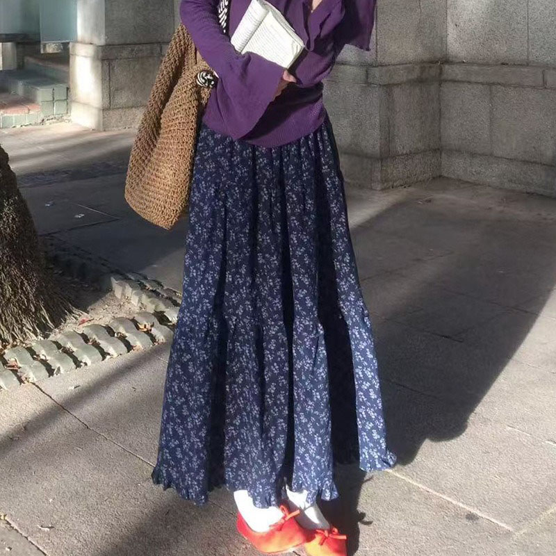Formal Skirt - Novo elegante azul escuro floral feminino