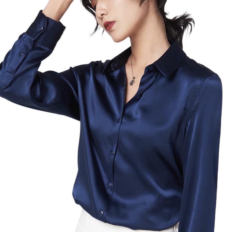 Elegante cetim manga longa blu - Silk Blouse avaliação e preço