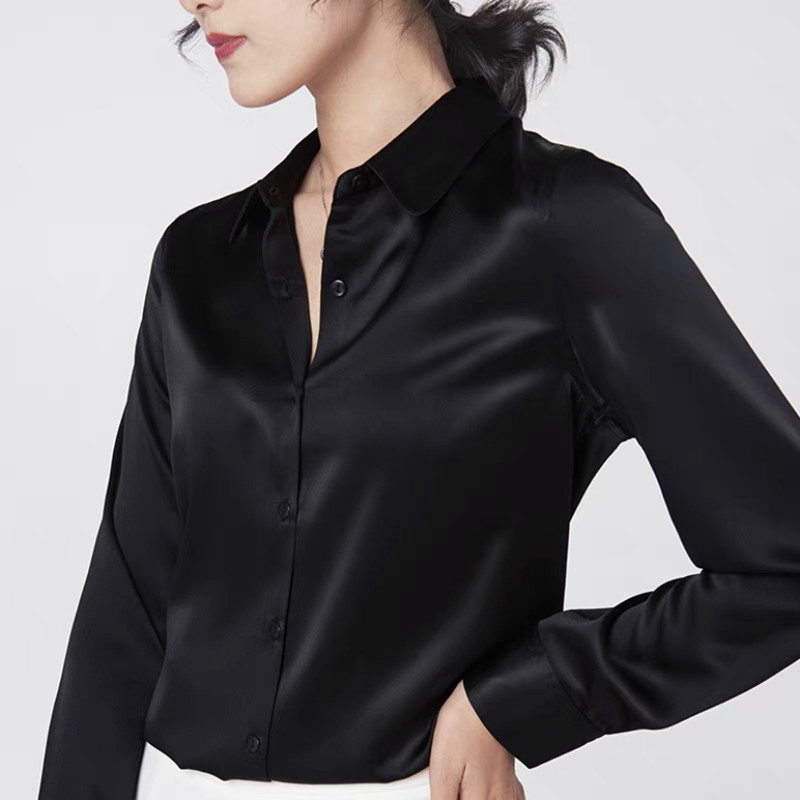 Elegante cetim manga longa blu - Silk Blouse avaliação e preço