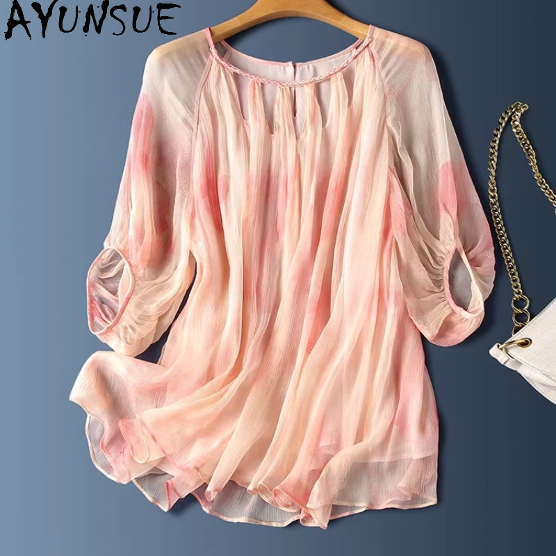 AYUNSUE Blusa Feminina 100% Se - Silk Blouse avaliação e preço