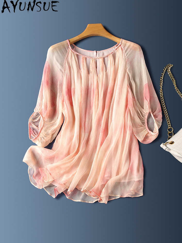 AYUNSUE Blusa Feminina 100% Se - Silk Blouse avaliação e preço