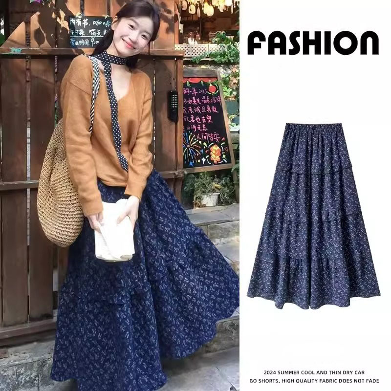 Novo elegante azul escuro flor - Formal Skirt avaliação e preço